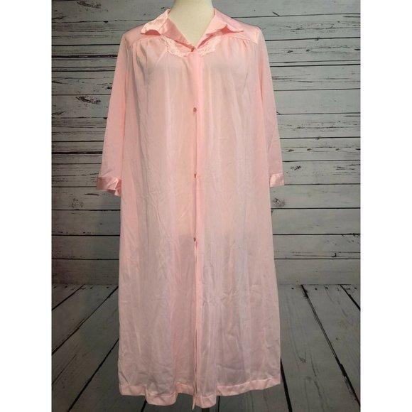 NWT Vanity Fair Long Robe Pink Small Gown USA Tricot All Nylon Vintage Button Up - Picture 1 of 10